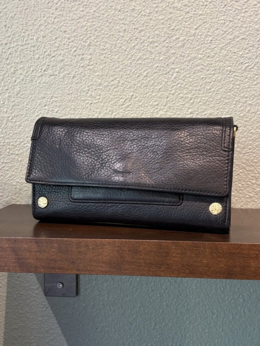 Hammitt AJ Crossbody Clutch Black Brushed Gold Red Zipper